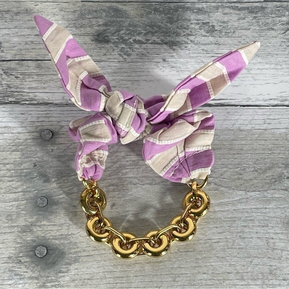 LELE SADOUGHI LAVENDER STRIPE SCARF BOW CHAIN BRACELET - Picture 4 of 8